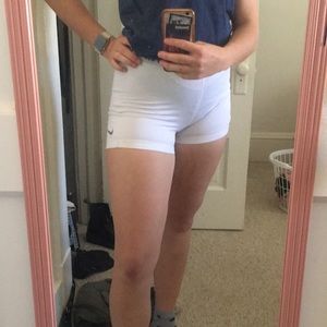 White Nike Pro Spandex Shorts